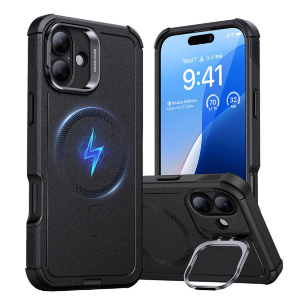 48102_1 Cyber Tough (HaloLock) ESR ümbris jalaga iPhone 16 Plus jaoks (must)