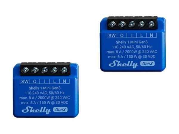 Shelly 1 Mini Gen3 2 kontrolleri komplekt, WiFi/Bluetooth