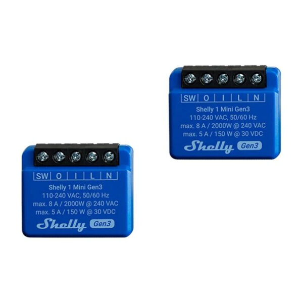 Shelly 1 Mini Gen3 2 kontrolleri komplekt, WiFi/Bluetooth