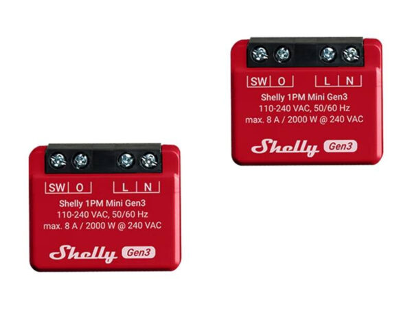 Shelly 1PM Mini Gen3 2 tk kontrollerite komplekt, WiFi/Bluetooth
