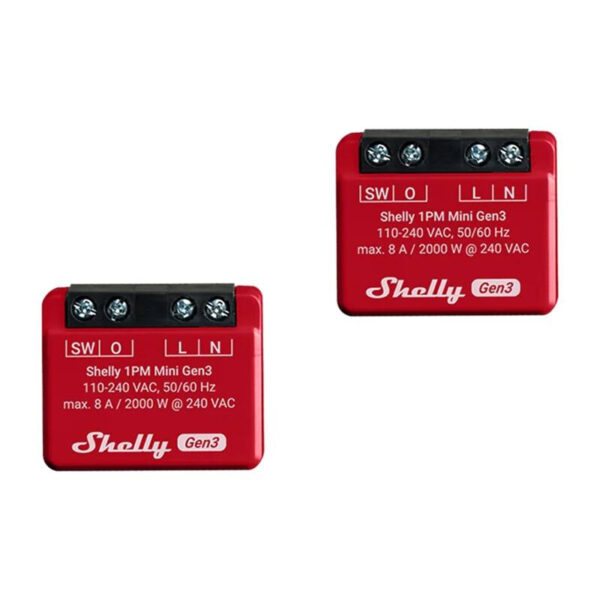 Shelly 1PM Mini Gen3 2 tk kontrollerite komplekt, WiFi/Bluetooth