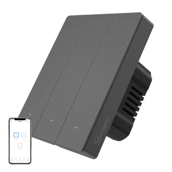 Nutikas WiFi seina lüliti SONOFF M5-3C-80 (3-kanaliline, raamile, grafiit)