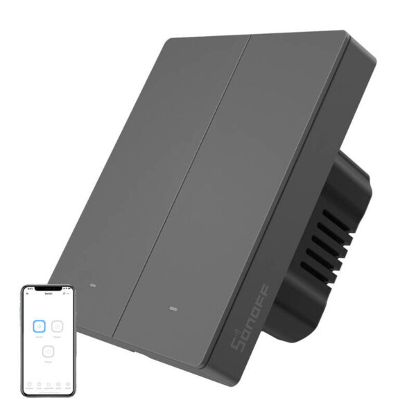 Nutikas WiFi seina lüliti SONOFF M5-2C-80 (2-kanaline, raamile, grafiit)