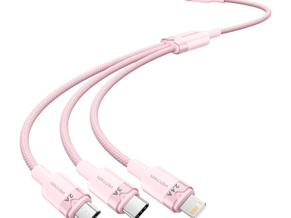 49806_1 USB 2.0 A kuni 3in1 3A kaabel Vention CTPPG 1.5M (roosa)