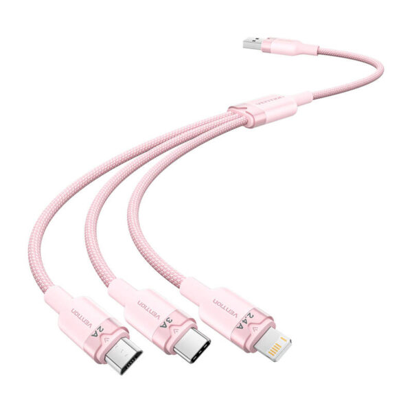 49806_1 USB 2.0 A kuni 3in1 3A kaabel Vention CTPPG 1.5M (roosa)