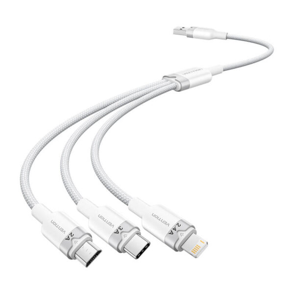 49807_1 USB 2.0 A kuni 3in1 3A kaabel Vention CTPWG 1.5M (valge)