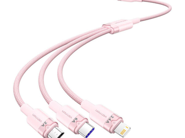 49819_1 USB 2.0 A kuni 3-in-1 6A kaabel Vention CTRPG 1.5M (roosa)
