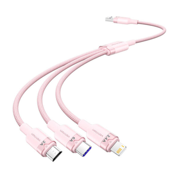49819_1 USB 2.0 A kuni 3-in-1 6A kaabel Vention CTRPG 1.5M (roosa)