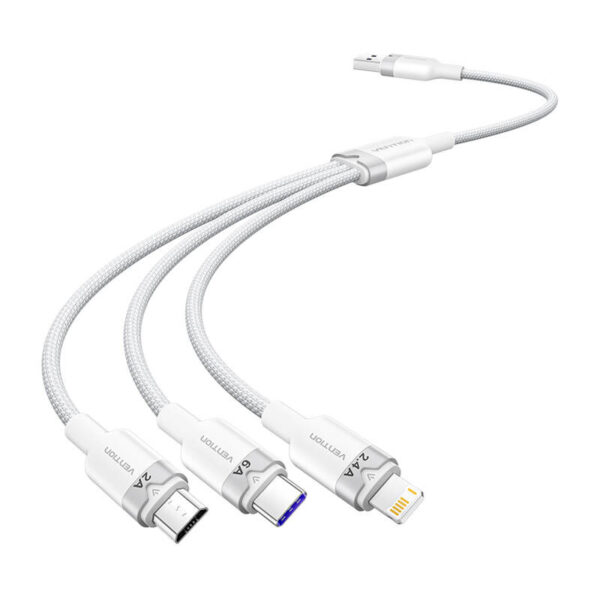 49820_1 USB 2.0 A kuni 3-in-1 6A kaabel Vention CTRWG 1.5M (valge)