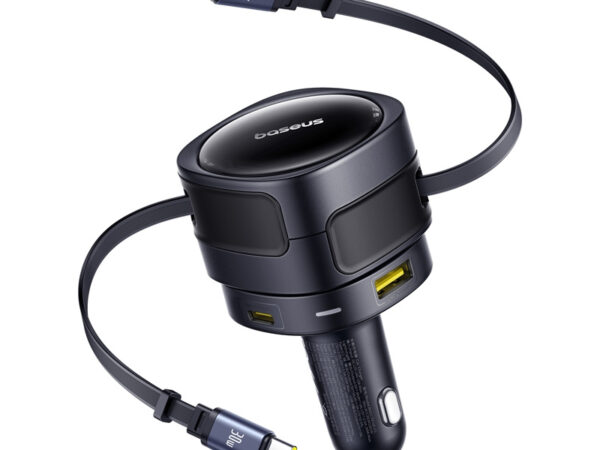 49970_1 Baseus Enjoyment Max auto laadija USB-C+Lightning kaablite ja USB-A+USB-C portidega 90W Must