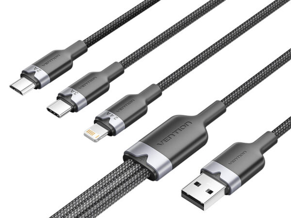 51085_1 USB 2.0 A isane 3-in-1 USB-C, Lightning ja Micro-B isase kaabel Vention 3A CTPBG 1.5m
