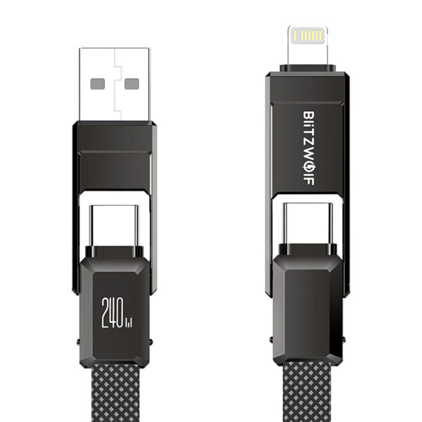51249_1 Blitzwolf BW-HDC7 4-in-1 USB+C+Lightning kaabel 240W 1.2m (must)