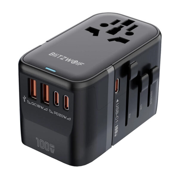 Blitzwolf BW-TA2 5-in-1 reisiadapter 2xUSB PD + 2xC QC + C GaN 100W