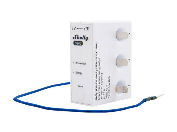 Shelly 3EM-63T Gen3 1/3-kanali WiFi energiamõõtja (lamedad terminalid)