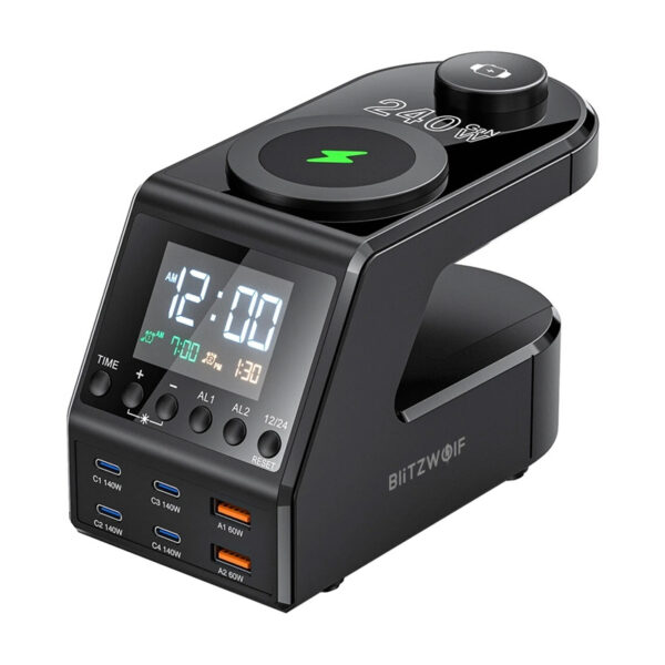 Blitzwolf BW-FW10 äratuskell laadijaga 2xUSB-A, 4xUSB-C, 240W