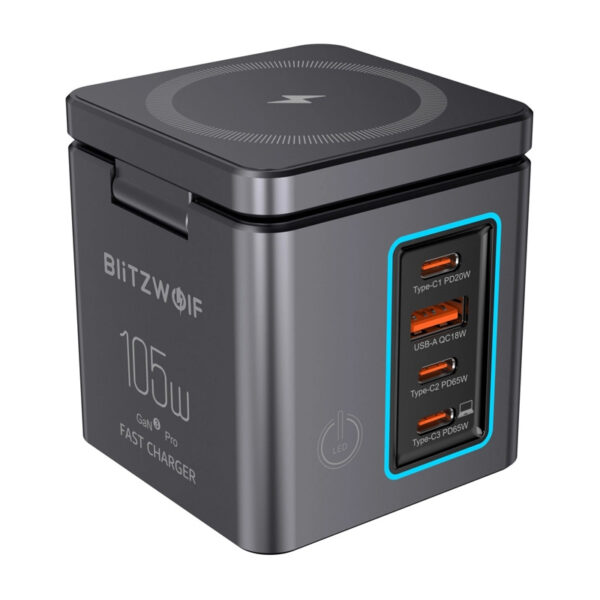 Blitzwolf BW-i113 GaN, USB-A, 3xUSB-C, 105W seinalaadija