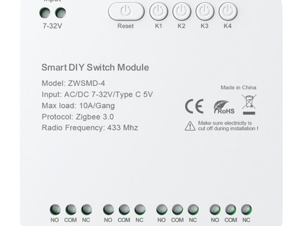 54003_1 4-kanaliline ZigBee lüliti moodul pingevaba DC 32V kontaktiga Avatto ZWSMMD-4-32V