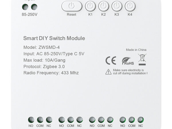 54004_1 ZigBee 4-kanaliline lüliti moodul pingevaba DC 32V kontaktiga Avatto ZWSMMD-4-250V