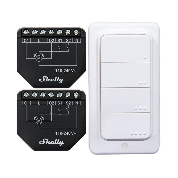 2 WiFi aknaluukide juhtimise komplekt Shelly Shutter + BLU RC nupp 4