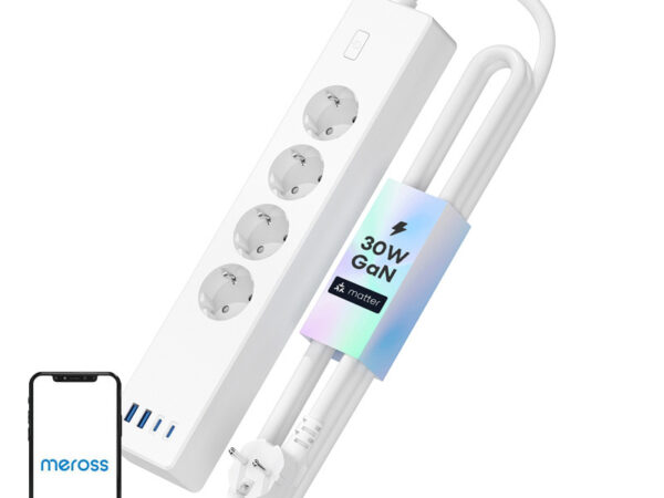 Meross MSP844(EU) nutikas kiire laadimise pikendusjuhe, 4 väljundit + 2x USB-A + 2x USB-C (Matter)