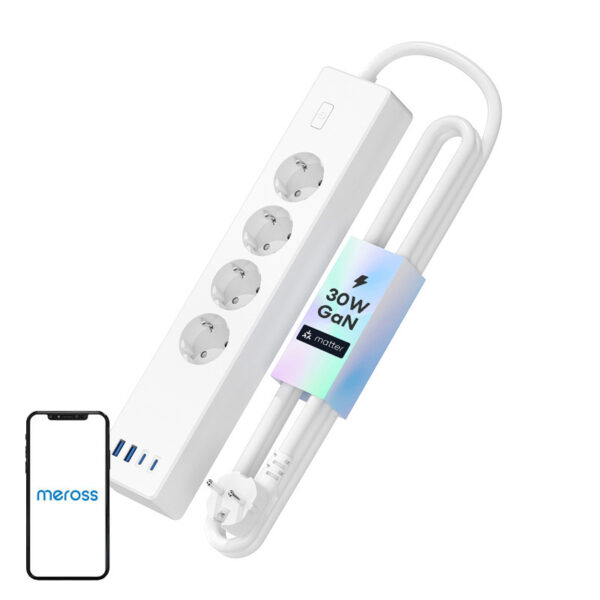 55285_1 Meross MSP844(EU) nutikas kiire laadimise pikendusjuhe, 4 väljundit + 2x USB-A + 2x USB-C (Matter)