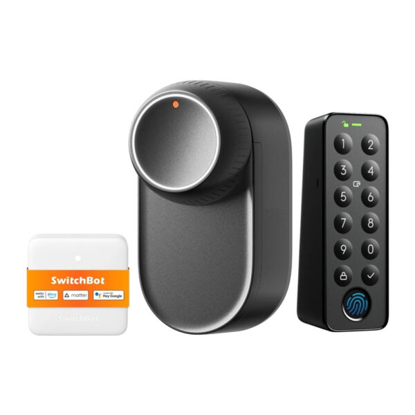 SwitchBot Ultra 3-in-1 nutikas lukk koos Hub Mini Matter juhtpaneeli ja klaviatuuriga.
