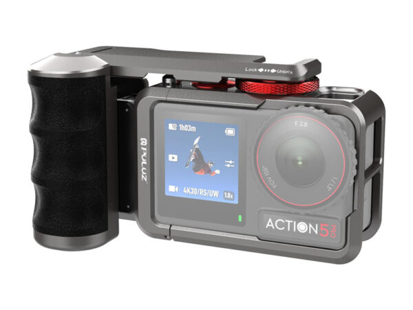 56214_2 Metallist kaitsekorpus Puluz käepidemega DJI Osmo Action 5 Pro / Action 4 / Action 3 jaoks