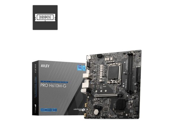 Mainboard|MSI|Intel H610|LGA1700|Micro-ATX|Memory DDR5|Memory slots 2|1xPCI-Express 1x|1xPCI-Express 16x|1xM.2|1x15pin D-sub|1xHDMI|1xDisplayPort|4xUSB 2.0|2xUSB 3.2|1xPS/2|1xRJ45|3xAudio port|PROH610M-GDDR5
