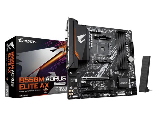 Mainboard|GIGABYTE|AMD B550|Socket AM4|micro ATX|RAM DDR4-SDRAM|4xSlots|Wi-Fi Yes|Bluetooth Yes|2xNumber of M.2 (M) slots|B550M AORUS ELITE AX (REV. 1.4)|B550MAORUSELITEAX1.4