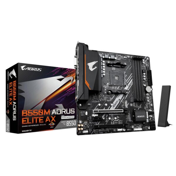 ELKO: 1460634 Mainboard|GIGABYTE|AMD B550|Socket AM4|micro ATX|RAM DDR4-SDRAM|4xSlots|Wi-Fi Yes|Bluetooth Yes|2xNumber of M.2 (M) slots|B550M AORUS ELITE AX (REV. 1.4)|B550MAORUSELITEAX1.4