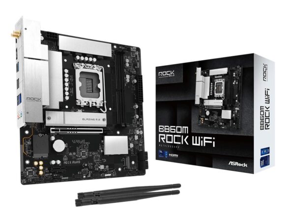 ELKO: 1460775 Mainboard|ASROCK|Intel B860|LGA 1851 (Socket V1)|micro ATX|RAM DDR5-SDRAM|2xSlots|Wi-Fi Yes|Bluetooth Yes|1xNumber of M.2 (M) slots|B860MROCKWIFI